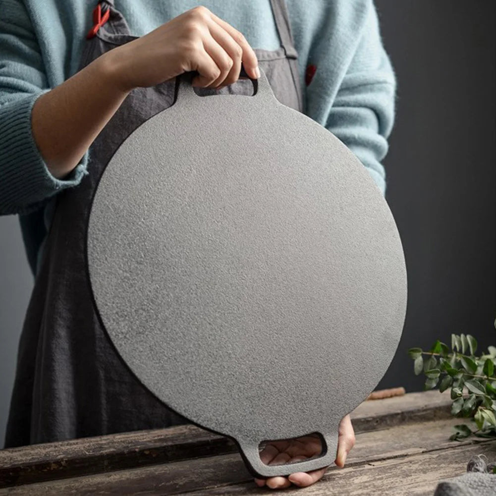 Gusseisen Grillpfanne Rund 28 cm – Antihaft Bratplatte für BBQ & Küche