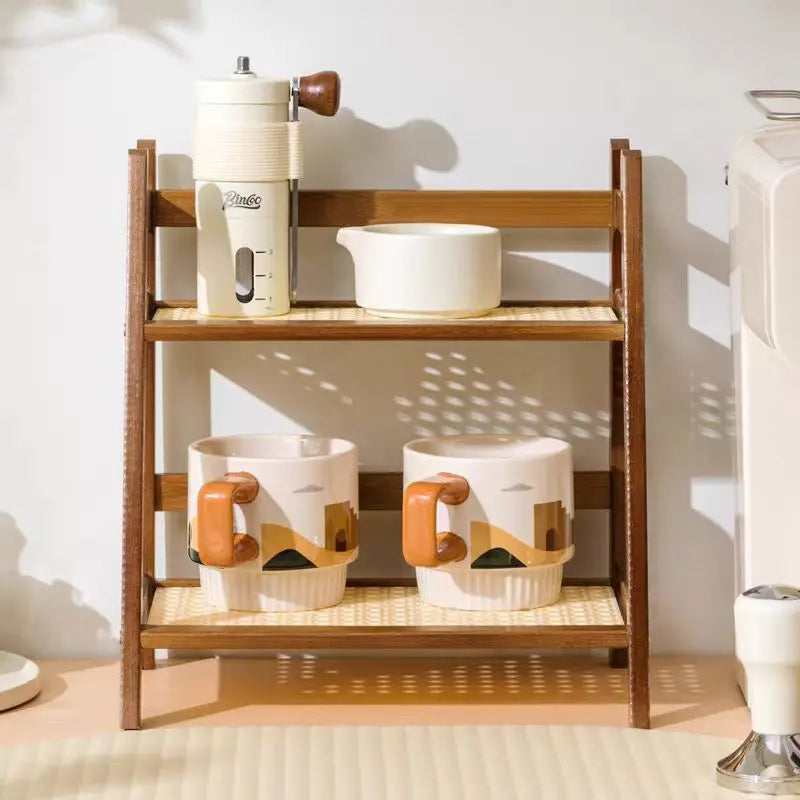 2-stufiges Bambus Aufbewahrungsregal – Küchen Gewürzregal, Kosmetik- und Badorganizer, Dunkles Holz