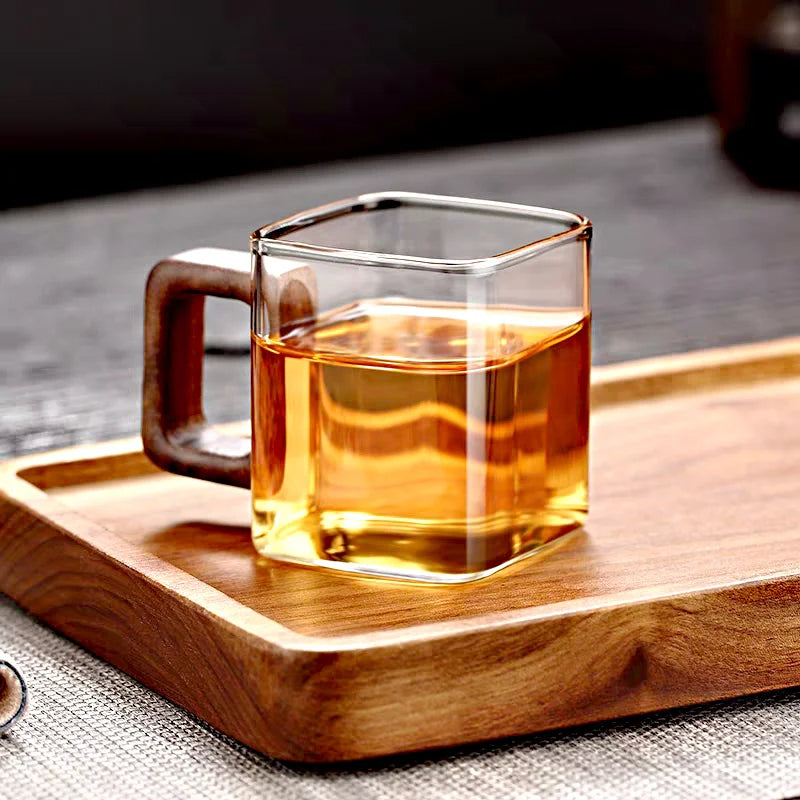 2er Set Kleine Kaffeegläser – 90 ml Borosilikatglas – Mit Walnussholzgriff, Hitzebeständig