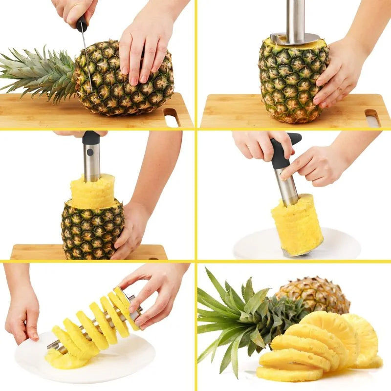 Ananas Corer Slicer Edelstahl, Fruchtschneider für Ananas, Ananas Schäl- und Entkerner, Küchenutensil, 18 cm