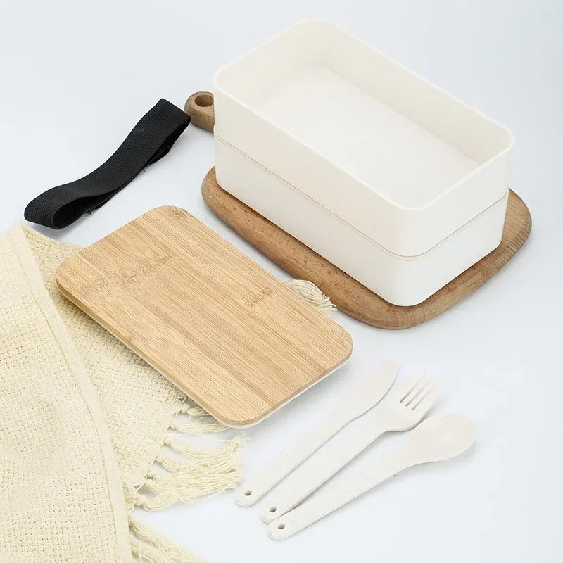 Doppellagige Bento Box 1200ml – Mikrowellengeeignete Lunchbox mit Besteck, Minimalistisches Design