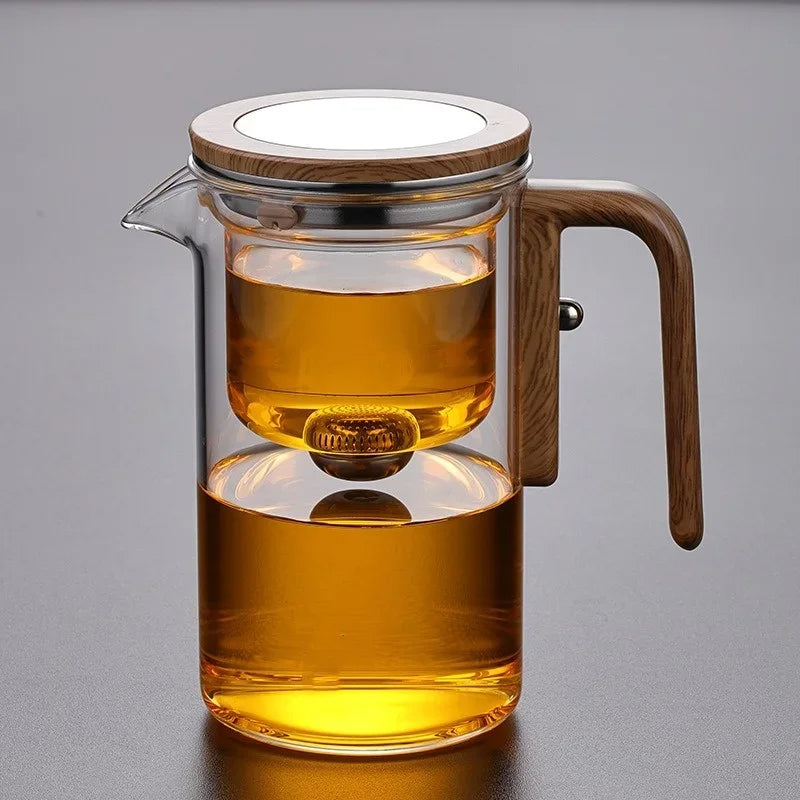 Glas-Teekanne 600 ml – Hitzebeständig & Transparent – Mit Magnetischem Teesieb & Holzgriff