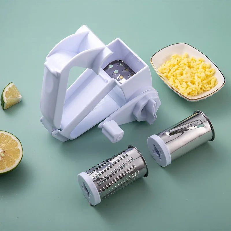 Handbetriebene Drehbare Käsereibe – Edelstahl Trommelreibe mit 3 verschiedenen Reiben für Käse, Schokolade & Nüsse