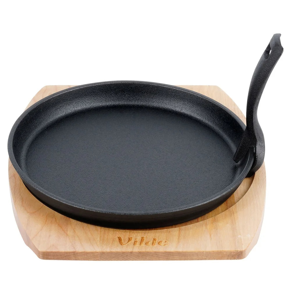 Gusseisen Servierpfanne mit Holzbrett – 22 cm, abnehmbarer Griff, für Herd & Ofen