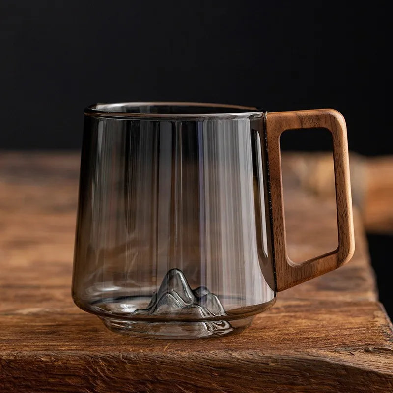 2er-Set Glas Trinkbecher – 450 ml – Holzgriff – Für Milch, Tee & Saft