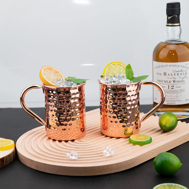 Moskau Mule Becher – Edelstahl 400 ml – Gehämmert & Verkupfert – Cocktail & Bier Tasse
