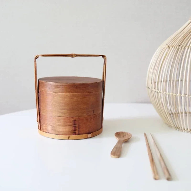 Mehrschichtige Holz-Lunchbox rund 15 x 18,5 cm – Perfekt für Sushi und Snacks