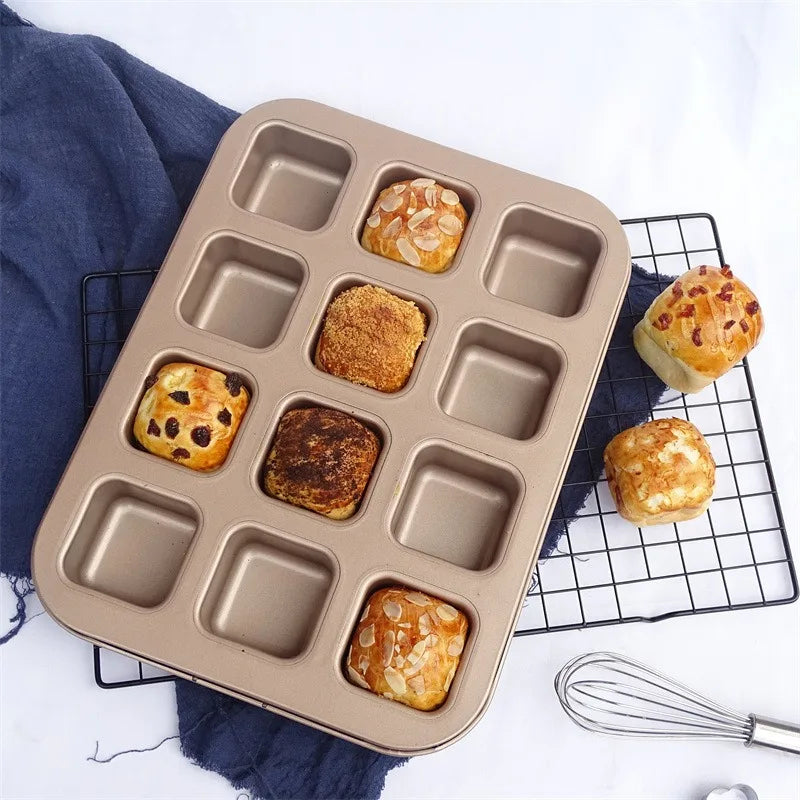 12er Backform – Antihaftbeschichtet – Karbonstahl – Für Mini-Brote & Muffins