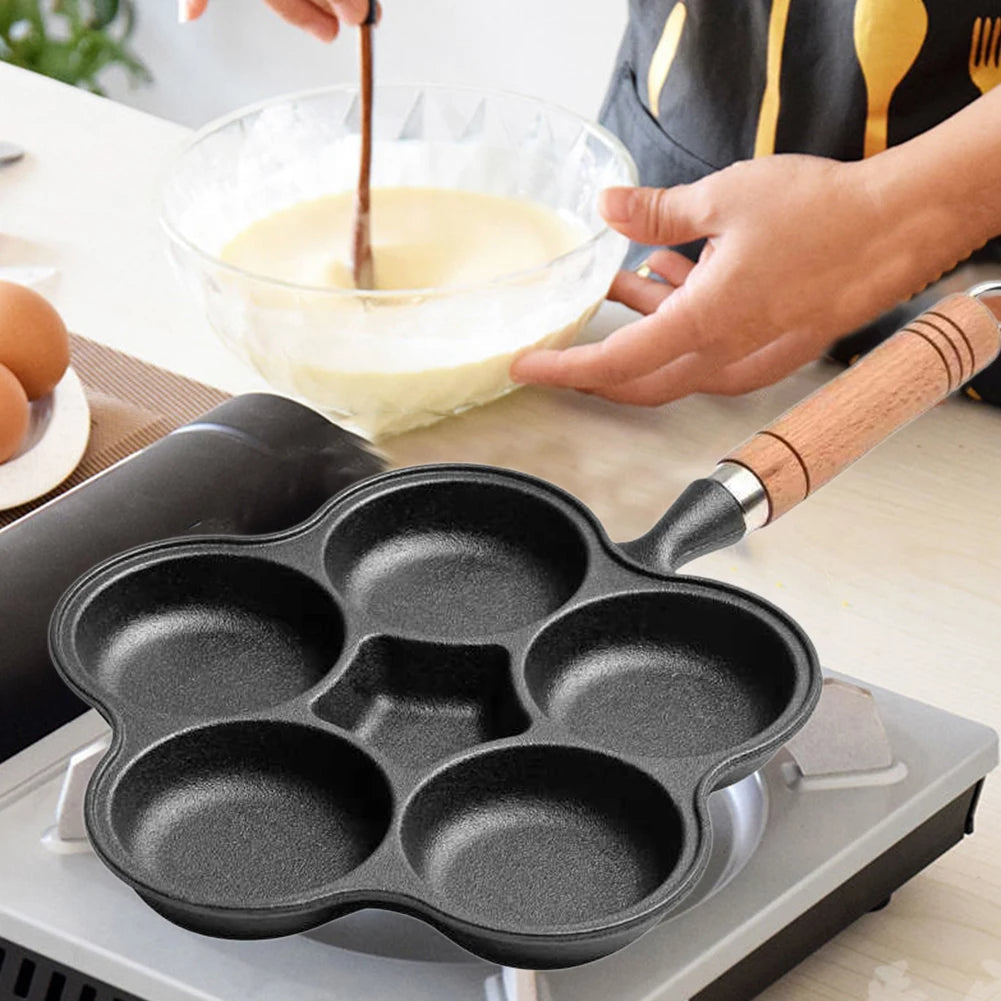 Gusseiserne Eierpfanne mit 5 Mulden – Antihaftbeschichtung, Pfannkuchenpfanne für Frühstück, Spiegeleier, Steaks und Burger