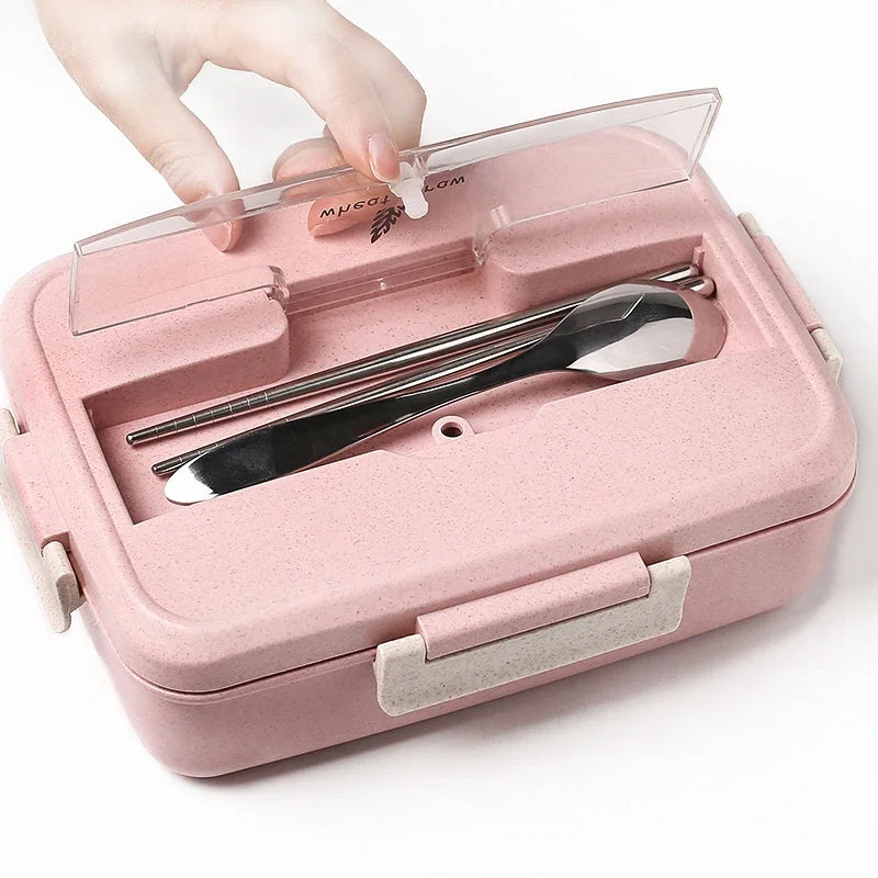 Lunchbox mit Besteck und Stäbchen – Bento Box für Kinder & Erwachsene – Mikrowellengeeignet