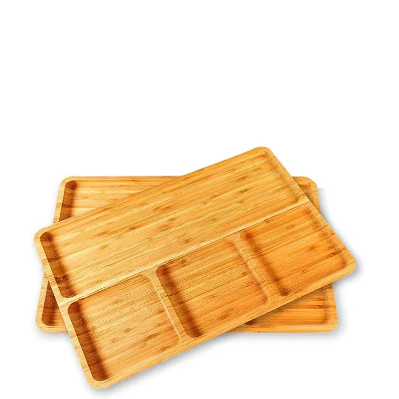 Bambus Serviertablett mit 4 Fächern – Praktische Snack- und Vorspeisenplatte 33 x 19,5 cm