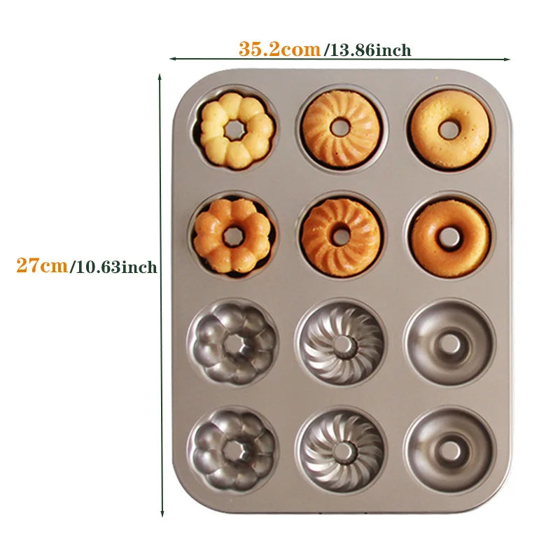 Antihaft Donut Backform aus Kohlenstoffstahl – 12er Herz- & Blumenform