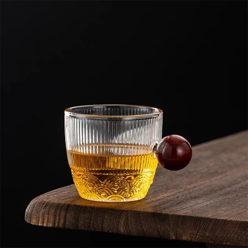 Kaffeegläser mit Holzgriff – 2er Set – Kleine Kapazität 6,5 x 6,5 cm – Borosilikatglas