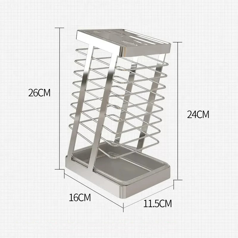 Messenhalter aus 304 Edelstahl für Küche, 7 Fächer Messerstand Organizer, Silber oder Schwarz, 26x16x11,5 cm