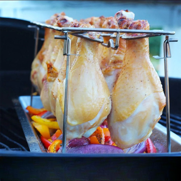 BBQ Hähnchenschenkel- & Flügelhalter – Edelstahl – Inkl. Grillthermometer