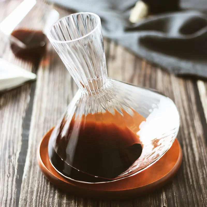 Rotierende Weinkaraffe aus Kristallglas – 1L Dekanter für Rotwein, Whisky & Champagner, 360° drehbar