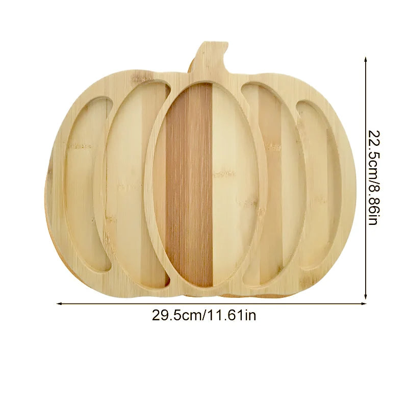 Halloween Serviertablett aus Bambusholz, Kürbisform, Snack- und Süßigkeitenschale für Halloween-Deko