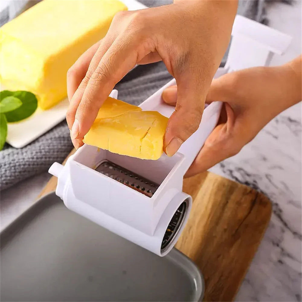 Handbetriebene Drehbare Käsereibe – Edelstahl Trommelreibe mit 3 verschiedenen Reiben für Käse, Schokolade & Nüsse