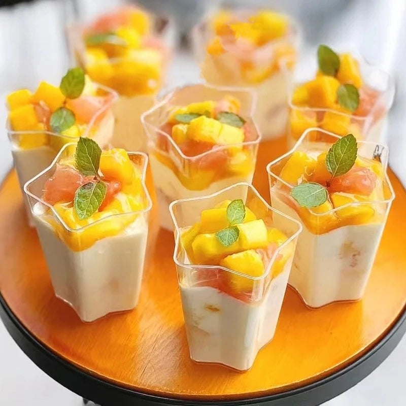 12-teiliges Mini-Dessertbecher-Set – Transparentes Plastik – Pentagramm-Form – 6x5x3.5 cm
