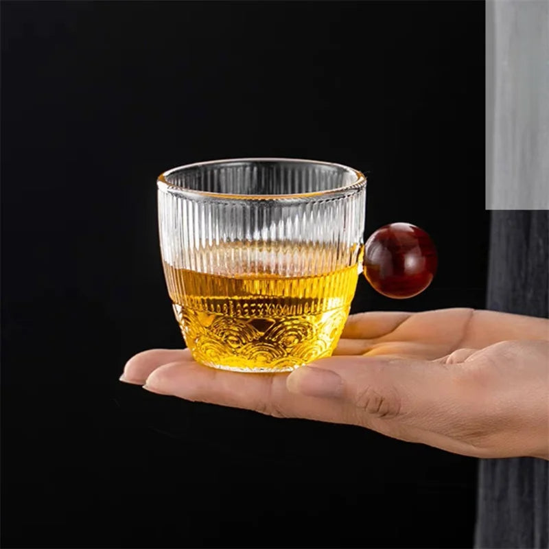Kaffeegläser mit Holzgriff – 2er Set – Kleine Kapazität 6,5 x 6,5 cm – Borosilikatglas