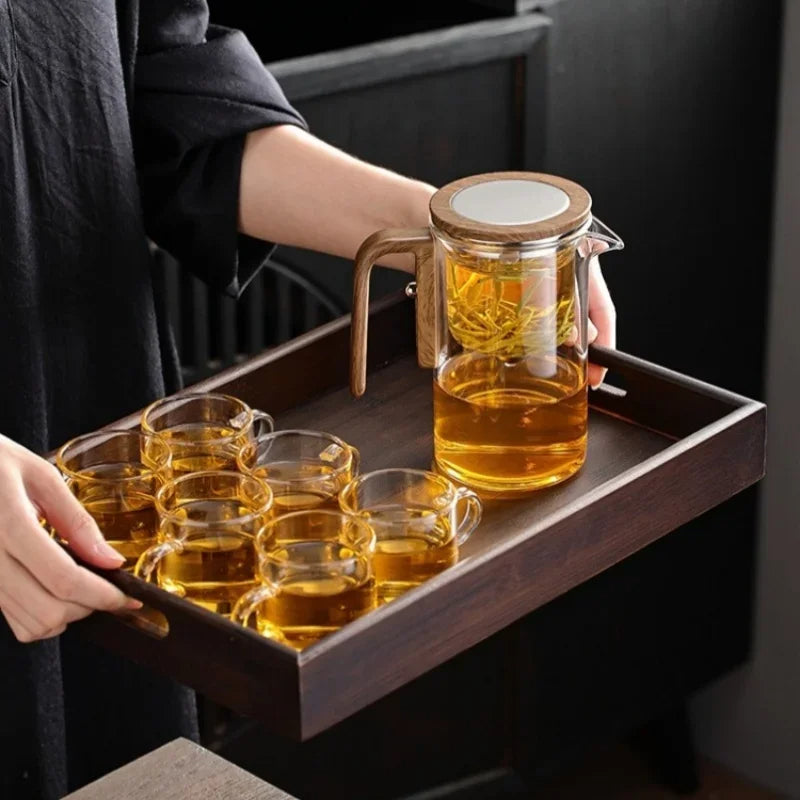Glas-Teekanne 600 ml – Hitzebeständig & Transparent – Mit Magnetischem Teesieb & Holzgriff