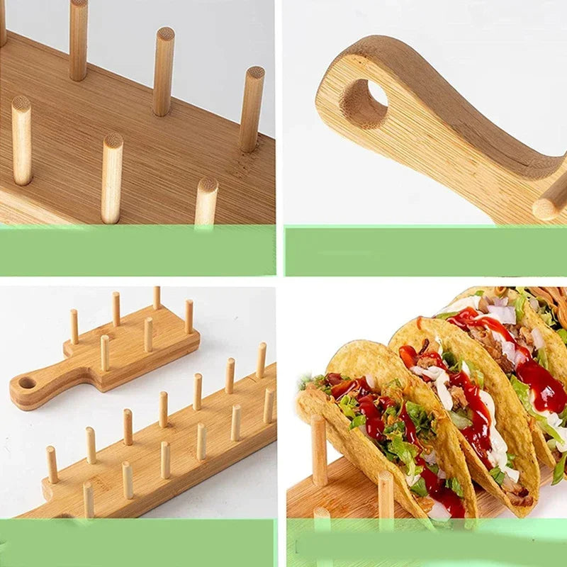 Bambus Taco Halter – Platz für 8 Tacos, Stabiles Taco Rack für Tortillas, Burritos & Wraps, Ideal für Zuhause & Partys