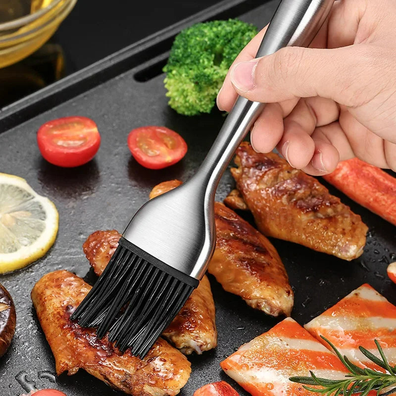 2er Set Silikon Öl- und Grillbürste mit Edelstahlgriff – Barbecue Grill- und Backbürste, vielseitig für Öl, Saucen und Gebäck