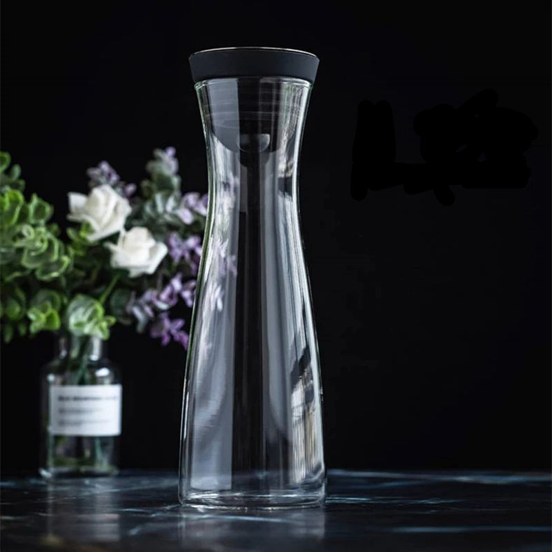 Glas Wasserflasche 1,2L – Hitzebeständig Borosilikatglas – Edelstahl Deckel