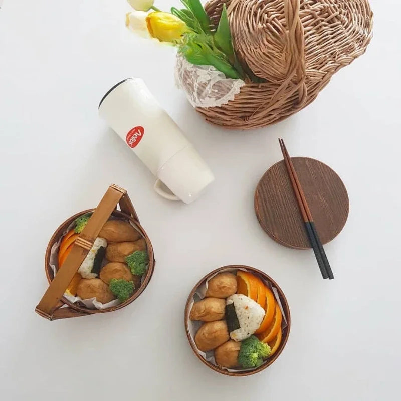 Mehrschichtige Holz-Lunchbox rund 15 x 18,5 cm – Perfekt für Sushi und Snacks