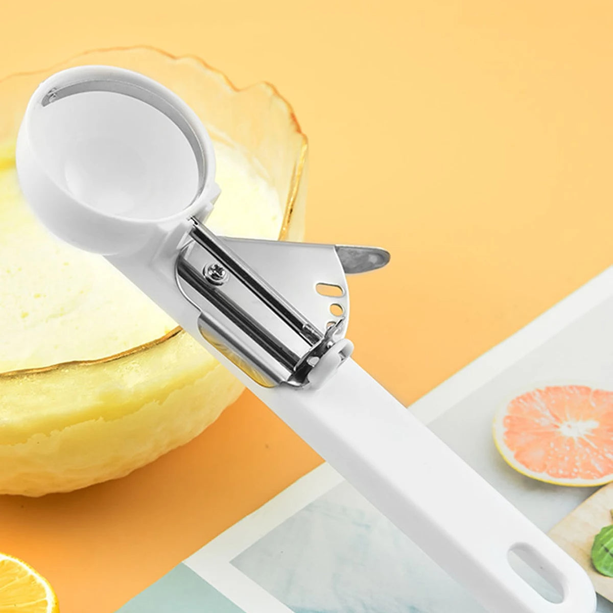 2er Set Eis- und Früchte-Schöpfer aus Edelstahl, Praktisches Ijs Schepje Set, Weiß