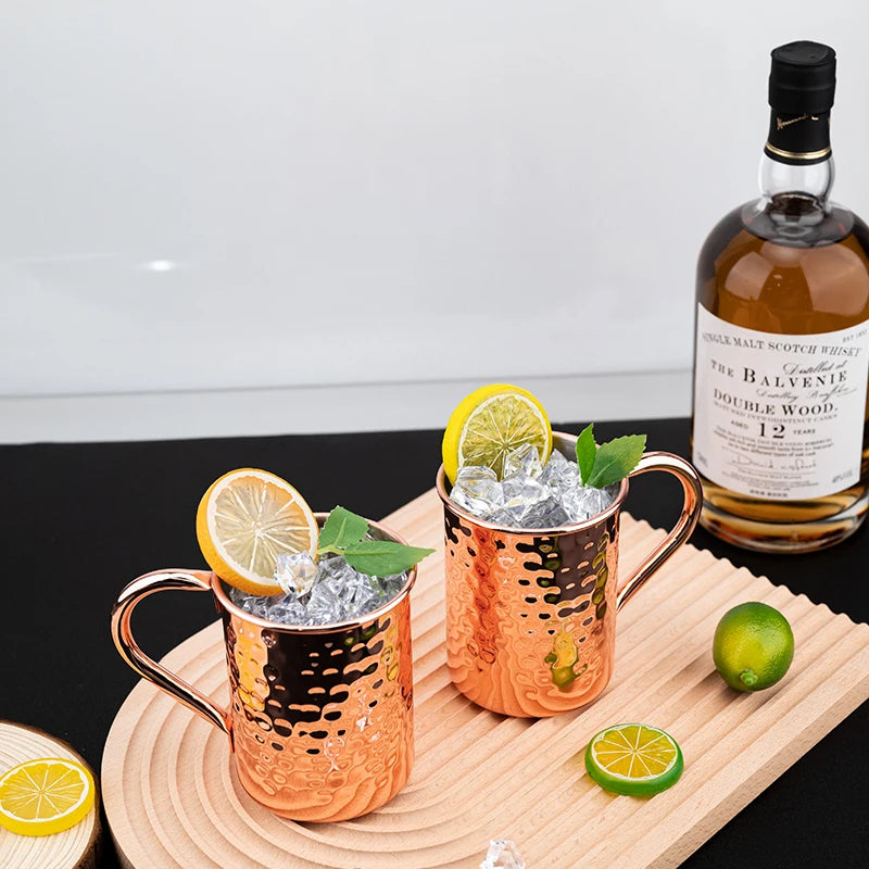 Moskau Mule Becher – Edelstahl 400 ml – Gehämmert & Verkupfert – Cocktail & Bier Tasse