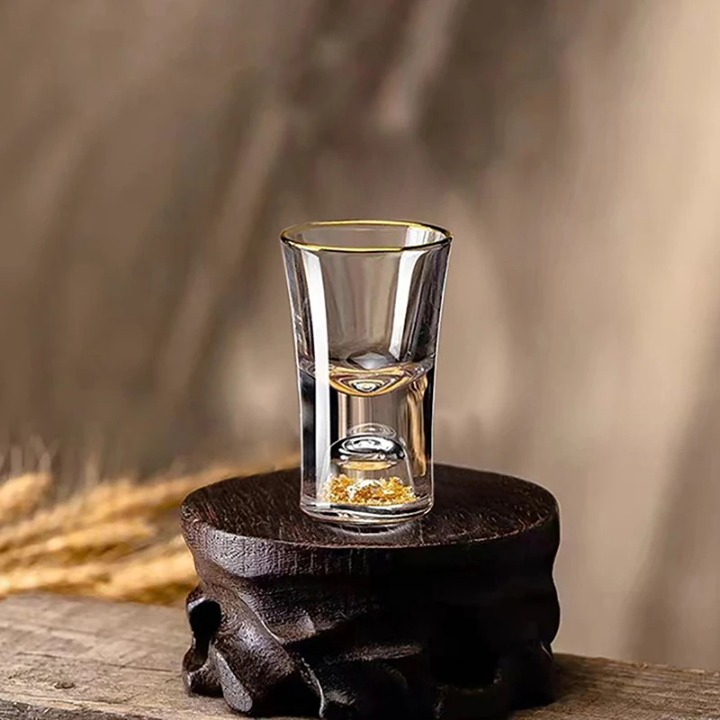 Set aus 6 Kristall Wodkagläsern – Doppelwandig – Goldfolie – 10 ml