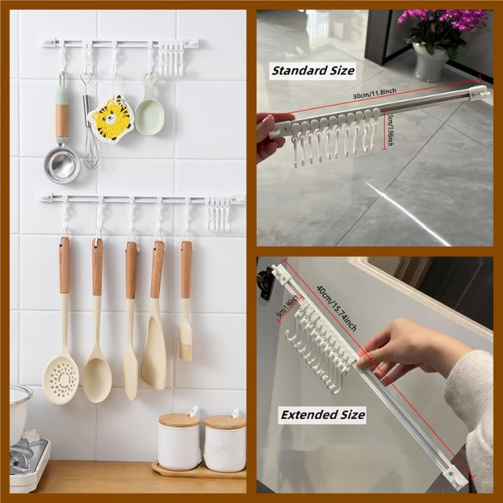 Gleitschienenhaken Edelstahl – 40 cm Länge, 10 Haken, Multifunktional und Platzsparend