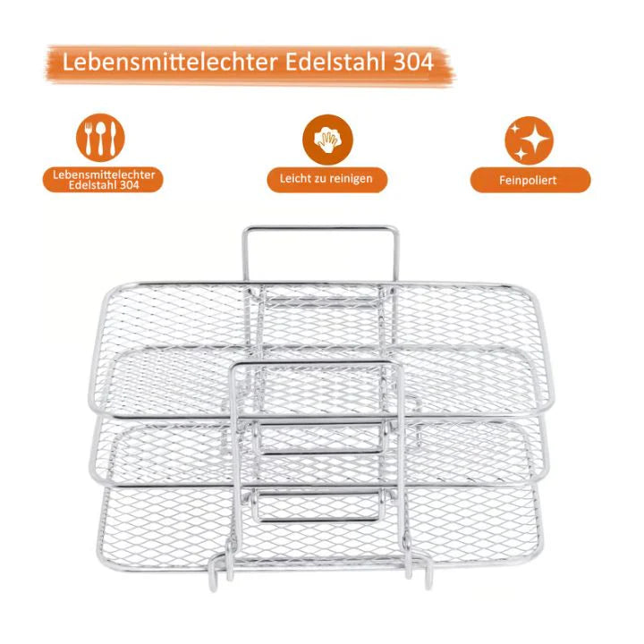 3-Etagen-Edelstahl-Luftfritiergestell für Heißluftfritteuse – Platzsparend, Langlebig, Vielseitig