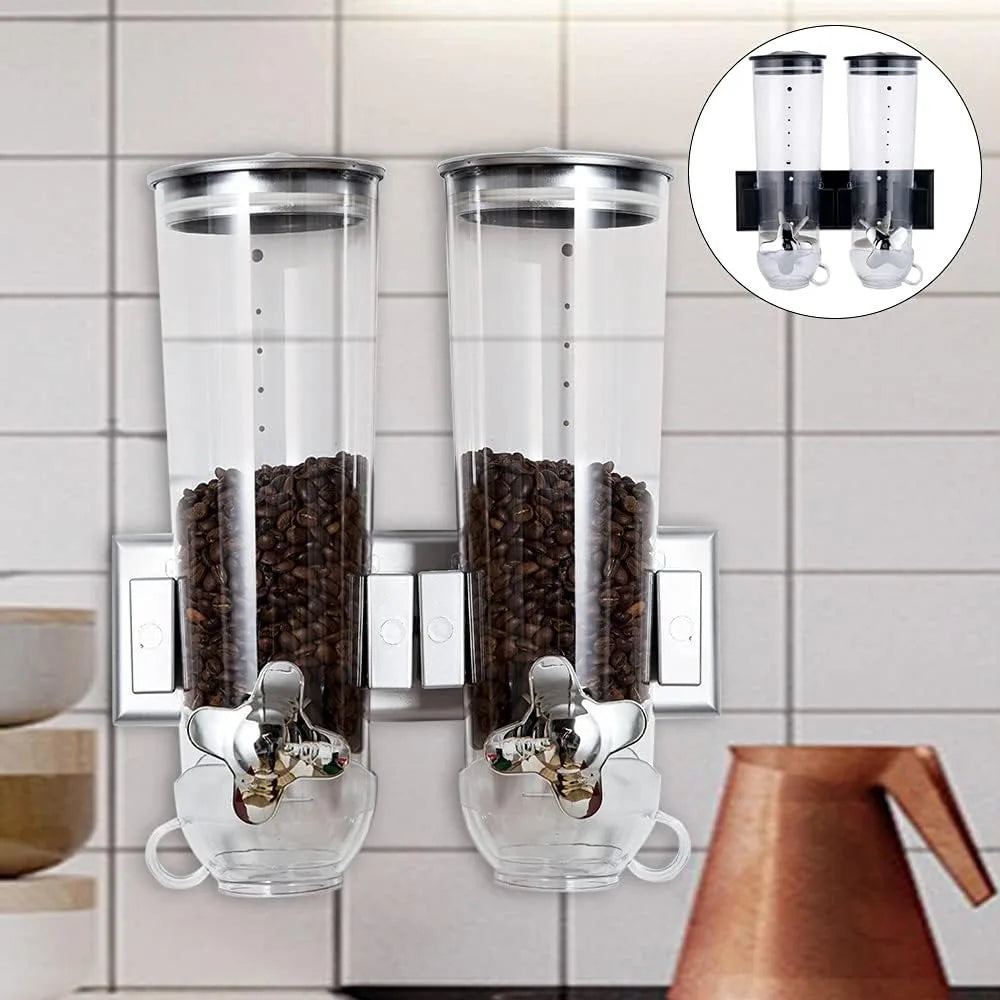 Doppelter Getreidespender zur Wandmontage – Luftdichte Vorratsbehälter für Müsli, Nüsse & Kaffeebohnen