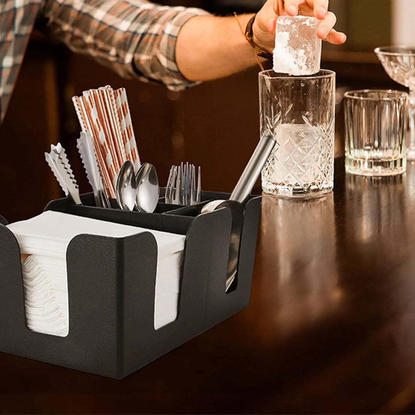 Bar Caddy Organizer – Kompakte Servietten- und Strohhalmhalterung für Bar, Restaurant & Zuhause