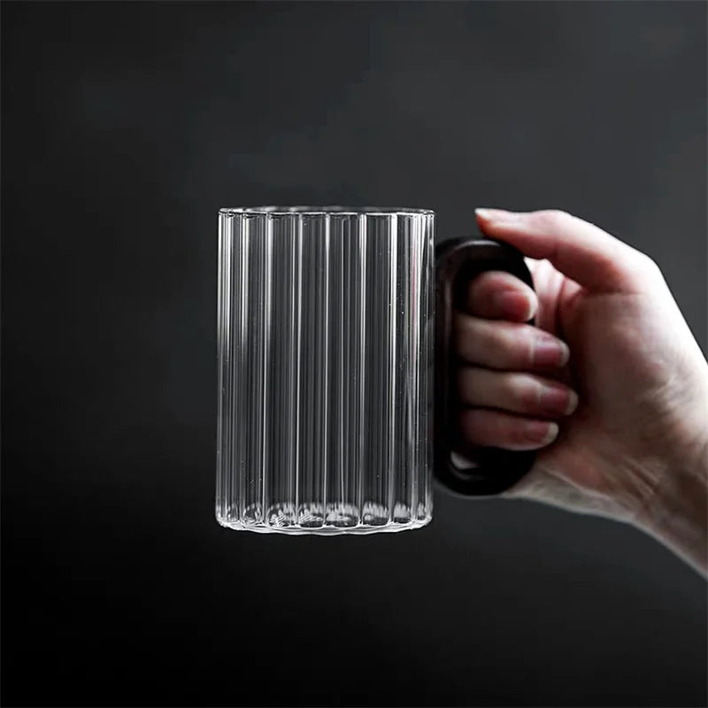 2er Set hitzebeständige Kaffeegläser 350 ml – Borosilikat mit Holzgriff