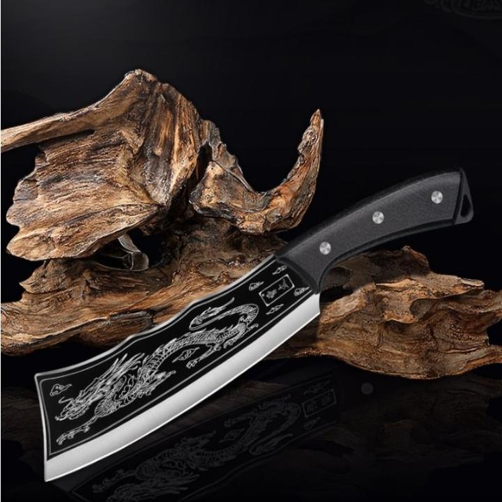 Handgefertigtes Drachenmesser aus 4cr13 Stahl, 3D-Drachen-Gravur, scharfe Klinge, ergonomischer Holzgriff