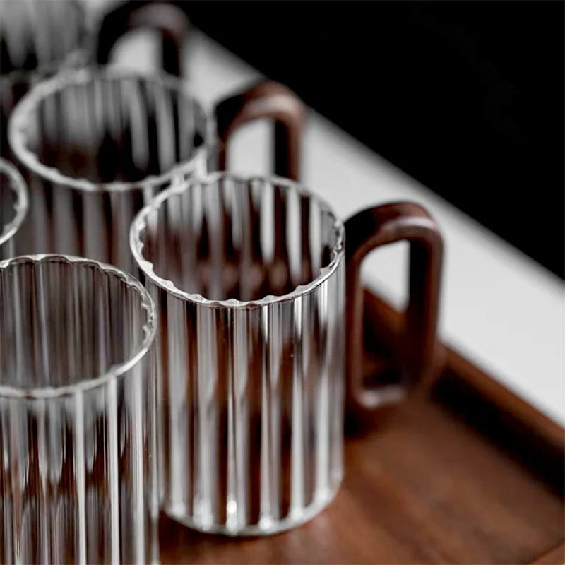 2er Set hitzebeständige Kaffeegläser 350 ml – Borosilikat mit Holzgriff