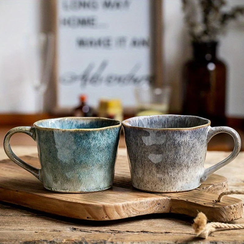 2er-Set Retro Keramik Kaffeetassen – Handgefertigt, Ofengebrannt, 300 ml