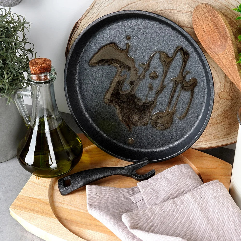 Gusseisen Servierpfanne mit Holzbrett – 22 cm, abnehmbarer Griff, für Herd & Ofen