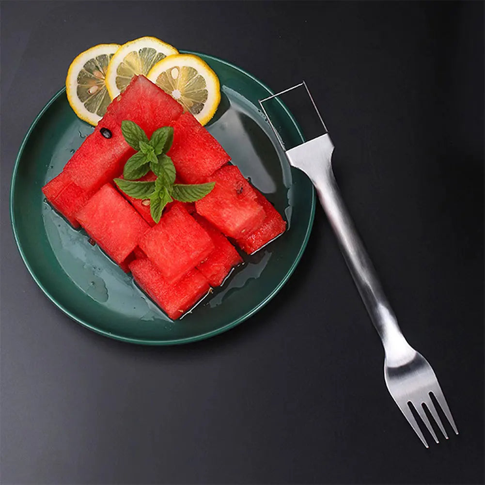 2-in-1 Wassermelonen Schneider & Gabel – Edelstahl, Präzises Schneiden & Servieren