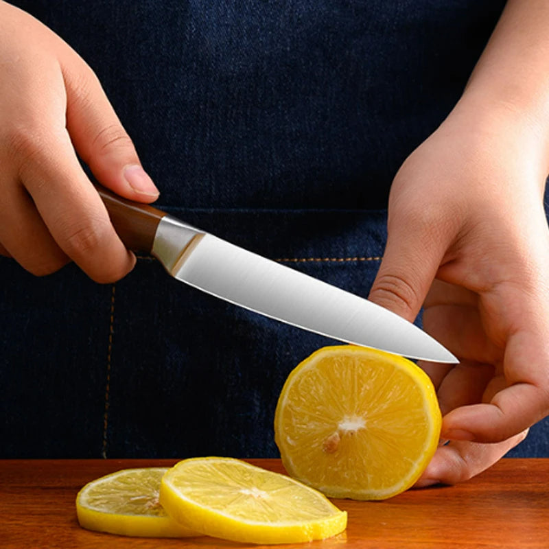 2-teiliges Küchenmesser-Set aus Edelstahl mit Holzoptik-Griff – Scharfes Obst- und Fischmesser