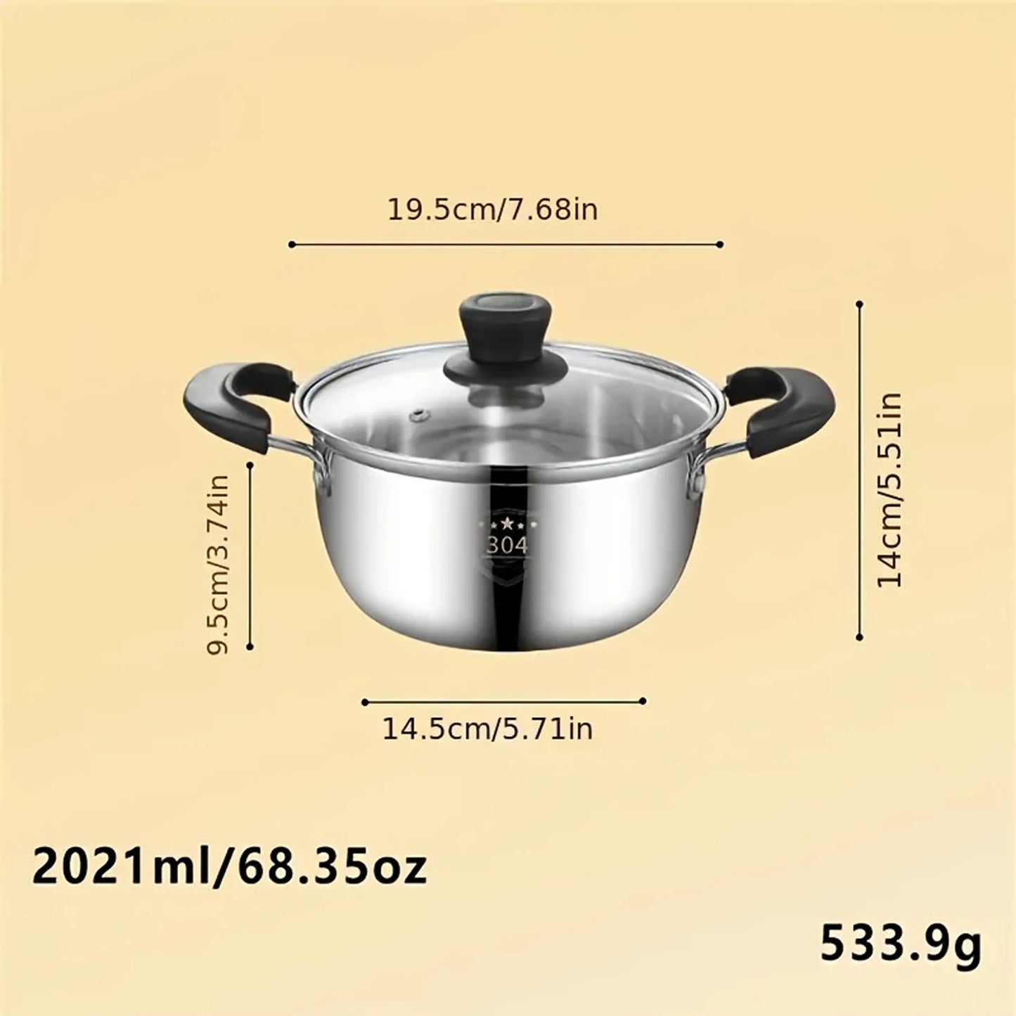 Edelstahl Suppentopf mit Deckel – Hochwertiger 304 Edelstahl, 19,5 cm