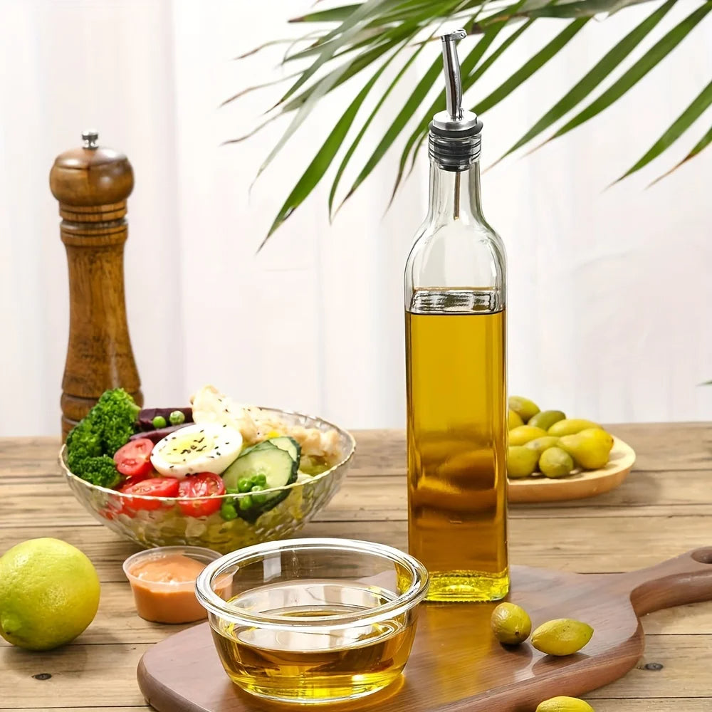 Glas Olivenöl Flasche 500ml – Auslaufsicher mit Ausgießer & Trichter, Ideal für Essig & Sojasauce
