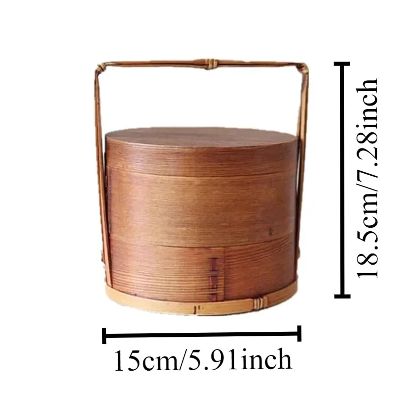 Mehrschichtige Holz-Lunchbox rund 15 x 18,5 cm – Perfekt für Sushi und Snacks