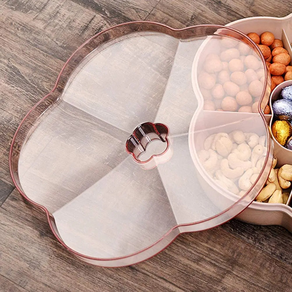 Snackbox mit Deckel – Blütenförmige Aufbewahrungsbox für Snacks, Nüsse & Trockenfrüchte – 5 Fächer, 25 x 6,3 cm