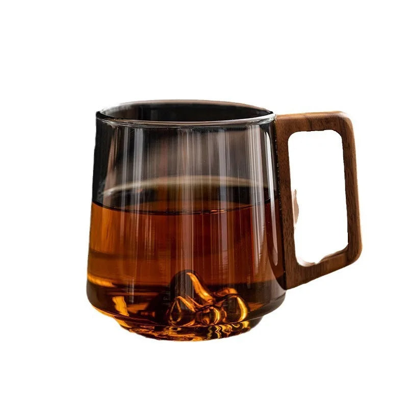 2er-Set Glas Trinkbecher – 450 ml – Holzgriff – Für Milch, Tee & Saft