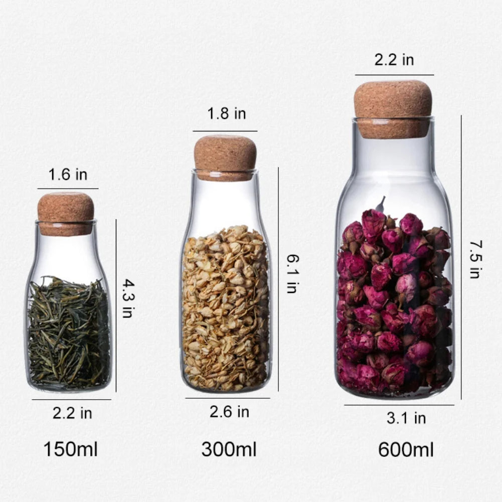 Glasflasche mit Korkdeckel – Luftdichte Aufbewahrung für Getränke & Trockenwaren – 150ml, 300ml, 600ml
