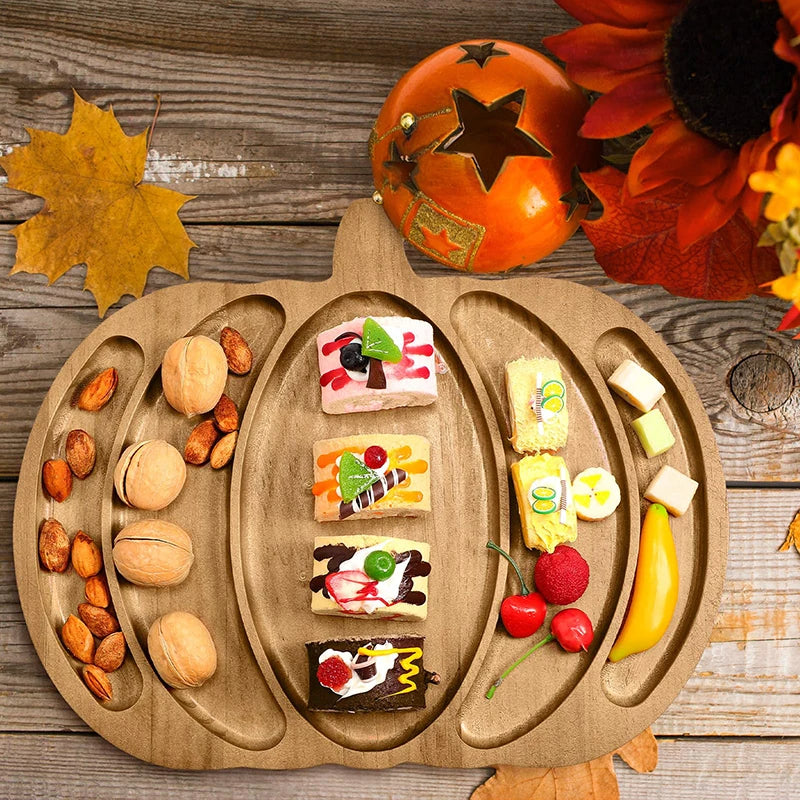 Halloween Serviertablett aus Bambusholz, Kürbisform, Snack- und Süßigkeitenschale für Halloween-Deko